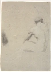 Model zittend, gezien van achteren, niet afgetekend