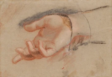 Pastelstudie voor een uitgestrekte hand