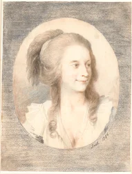 Portret van pastoorsvrouw Nicolai Bierfreund, geboren Henriksen. Ovaal, driekwart profiel naar rechts