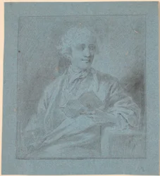 Studie van een zittende jonge man met een stuk papier in de hand (halffiguur en face)
