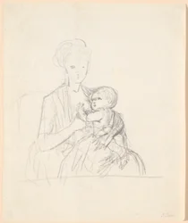 Ontwerp voor het portret van gravin Sophie Magdalene Raben, geboren von Qualen met haar oudste zoon, geboren 1784