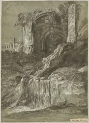 Een Waterval met Ruïnes (verso)