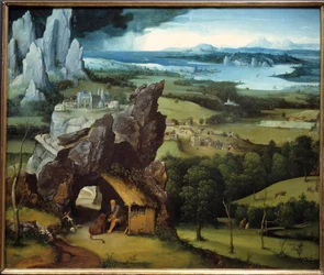 Landschap met de heilige Hiëronymus, schilderij van Joachim Patinir (1485-1524).
