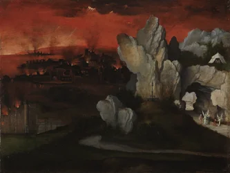 Landschap met de vernietiging van Sodom en Gomorra, ca. 1520 (olieverf op paneel)
