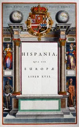 Hispania quae est Europae, Boek XVII, titelpagina van Deel IX, uit Atlas Maior, atlas in 11 delen, door Joan Blaeu (1596-1673), kopergravure, 57.5x39 cm, Amsterdam