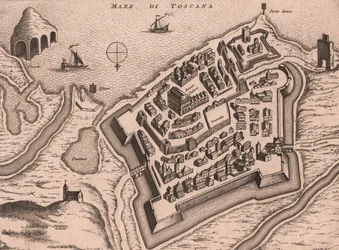 Kaart van Nettuno, Lazio, Italië, kopergravure, ca. 248x198 cm