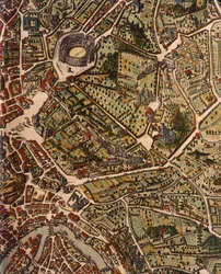 Kaart van Rome, door Joan Blaeu (1596-1673), prent uit Theatrum Civitatum et Admirandorum Italiae, ad Aevi Veteris et Praesentis Temporis Faciem Expressum, Italië
