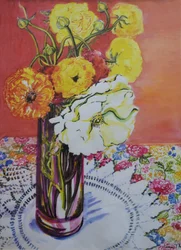 Ranonkels op een Kantdoek