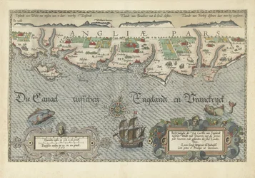 Kaart van de zuidkust van Engeland tussen het Isle of Wight en Dover