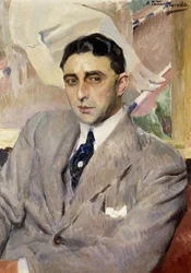 Portret van de acteur, Ramon Pena, halflang, in een grijs pak