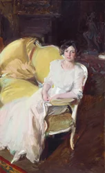 Clotilde zittend op een bank, 1910