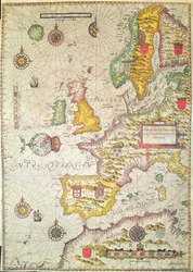 Een algemene kaart en beschrijving van de zeekusten van Europa en navigatie in dit boek bevat (handgekleurde gravure)