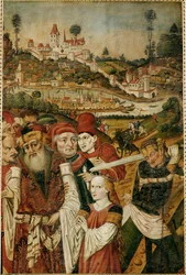 Het martelaarschap van de heilige Ursula (tempera op sparrenhout)