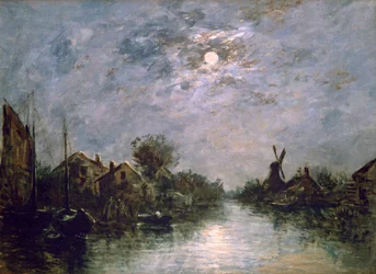 Nederlandse kanaal in het maanlicht