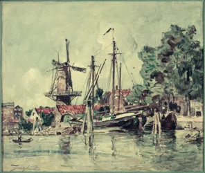 In Holland, de boten bij de molen