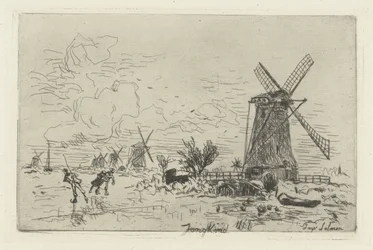 Landschap met molens en schaatsers