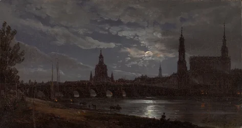 Uitzicht op Dresden bij maanlicht