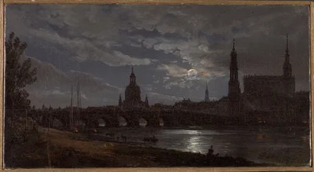 Gezicht op Dresden bij maanlicht