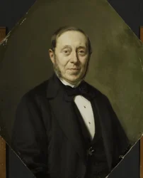 Portret van Johannes Cornelis van Pappelendam (1810-1884). Kunstenaar en kunsthandelaar. Hoofdinspecteur van het Van der Hoop Museum