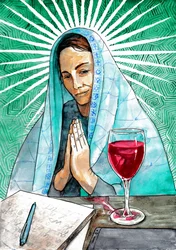 Een spirituele vrouw in diepe gedachten verzonken