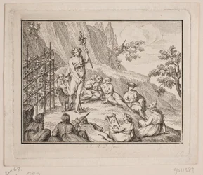 Vignet. Bacchus en de muzen
