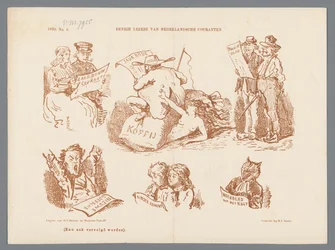Spotprent op de verschillende soorten courantlezers, 1870