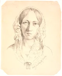 Portret van een Jonge Vrouw, en face. Mogelijk Voorstellende Louise Marie Neergaard (1816-1895)