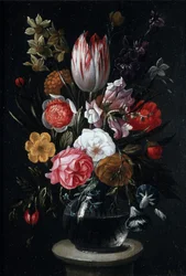 Bloemen in een glazen vaas (olieverf op paneel)