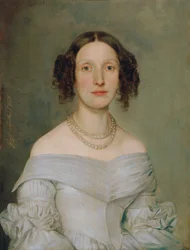 Dame in lichtblauwe jurk