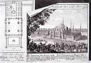 Plan en Uitzicht van de Suleymaniye Moskee, Istanbul, uit 