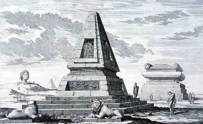 Piramides die het Graf van Koning Sotis van Egypte markeren, gevonden in de ruïnes van Heliopolis, uit 