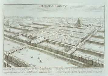 Panoramisch Uitzicht op het Koninklijk Paleis en de Hangende Tuinen van Babylon, uit 