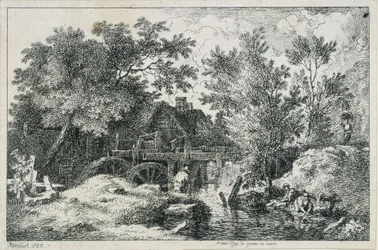 Landschap met watermolen (eerste poging tot kopergravure)