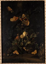 Bloemen met vlinders en pad