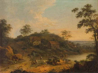 Heuvelachtig landschap met boerderijen