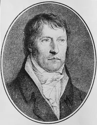 Portret van Georg Wilhelm Friedrich Hegel, Duitse filosoof, gegraveerd door F.W. Bollinger