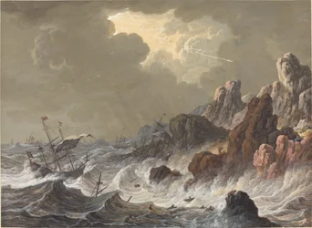 Door Storm Verwoeste Schepen op een Rotsachtige Kust