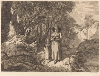 Vrouw en kind op weg naar de kerk