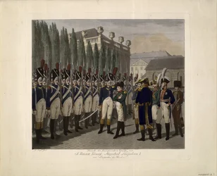 Parade van de Franse Garde in de Lustgarten in Berlijn in 1806, 1806