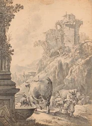 Een Italiaans landschap met rundvee