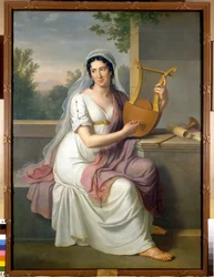 Portret van de Spaanse zangeres Isabelle Colbran (1785-1845) met een lier. Schilderij door Johan Heinrich Schmidt (1749-1829) 1817 Milaan, Museo del Teatro alla Scala