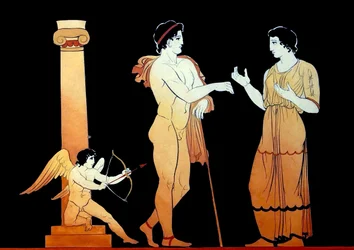 Eros richt een van zijn pijlen op een jong stel dat praat, c.1796