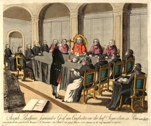Joseph Balsamo, graaf van Cagliostro, voor de Inquisitie in Rome op 14 april 1791