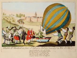Terugkeer van M. Blanchard van zijn 38e vliegreis ... (gravure)