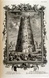 Plan van de Toren van Babel gezien vanaf de zijkant