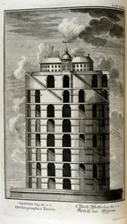 Plan van de Toren van Babel gezien vanaf de zijkant