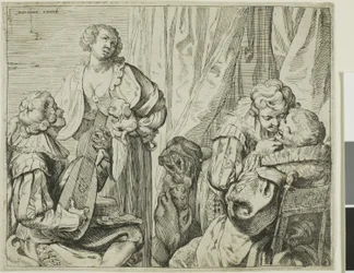 Interieur met Twee Paren Geliefden en een Dwaas