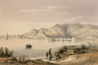 Patmos in een ets door Bernatz et alii - Steinkopk J.F. Editore