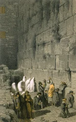 De Westelijke Muur in Jeruzalem. Gekleurde gravure door Bernatz et alii - Steinkopk J.F. Editore