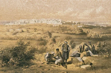 Gezicht op Haifa. Ets door Bernatz et alii - Steinkopk J.F. Editore